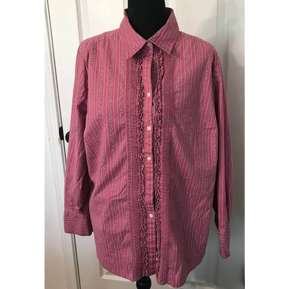 SAG HARBOR WOMENS BUTTON-UP STRETCHY LONG SLEEVE, SIZE 1X